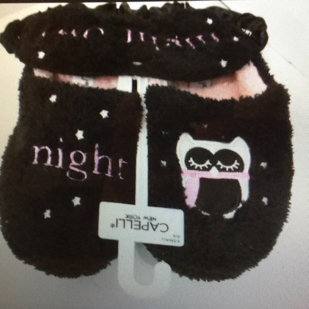 Capelli NY Night Owl Slippers & Eye Mask NWT